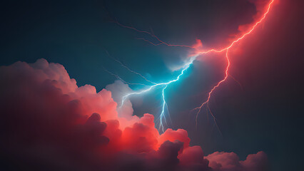 rot blauer Blitz in den Wolken - obrazy, fototapety, plakaty