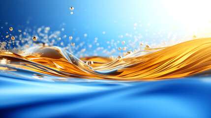 vibrant splash of golden liquid against a bright blue backdrop, creating a contrast of colors with a sense of movement and energy