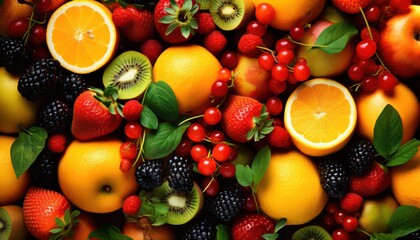 Naklejka na ściany i meble culinary abstract, piled fresh fruits, ecological, food background
