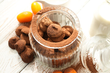 Fototapeta na wymiar Chocolate truffles, concept of delicious sweet food
