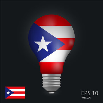 Vector light bulb with flag of Puerto Rico, 3D rendering isolated on gray background.
