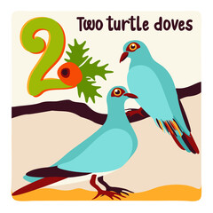 Two turtle doves. Twelve days of Christmas. Vector illustration.