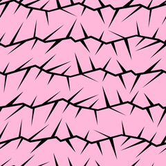 Seamless vector pattern with black barbwire silhouettes. Y2k pink background with sharp thorns. Emo, goth, punk style. Abstract spikes texture. - obrazy, fototapety, plakaty