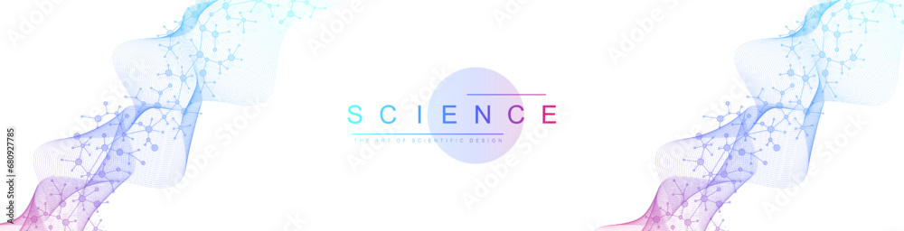 Aufkleber Molecular abstract structure background. Scientific vector illustration with molecule DNA. Medical, science and technology concept for banner template or header.