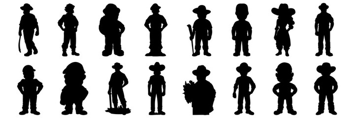 Farmer silhouettes set, large pack of vector silhouette design, isolated white background