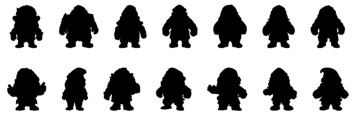 Dwarf silhouettes set, large pack of vector silhouette design, isolated white background