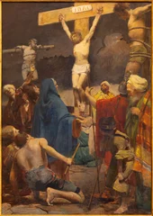 Foto op Canvas TREVISO, ITALY - NOVEMBER 8, 2023: The painting   Crucifixion as part of Cross way stations in the church La Cattedrale di San Pietro Apostolo by Alessandro Pomi (1947). © Renáta Sedmáková