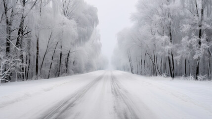 Obraz premium Winter landscape of snowy road