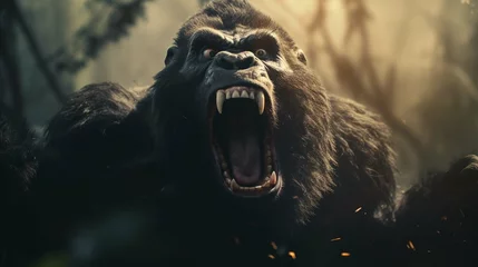 Fototapete Rund Angry aggressive monkey gorilla in jungle. Screaming king kong in forest. create using a generative ai tool  © Ahtesham