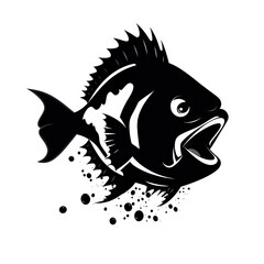 Fish Icon, Sea Bass Shape, Minimal Fishing Symbol, Evil Tuna Silhouette, Agressive Salmon Sign, Black Ink Fish