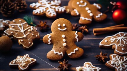 Fototapeta premium Christmas gingerbread man cookies and spices stock photo