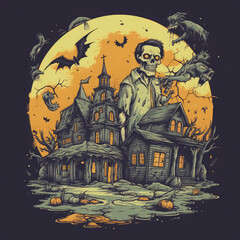 Embrace classic horror themes like zombies, ghosts, and vampires, colorful Halloween professional t-shirt design AI Generated