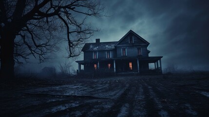 Haunted house, old worn-down abandoned home, creepy and spooky. create using a generative ai tool 