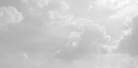 White cloud in the sky. View on a soft white fluffy cloud as background.  Cloudy sky, white clouds, black background pattern. The gray cloud trendy photo. White sky image  - obrazy, fototapety, plakaty
