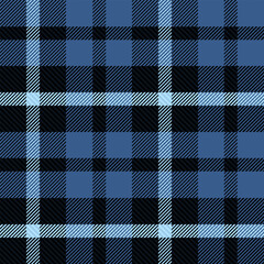 Lumberjack plaid check pattern in black and cobalt blue collection. Scottish seamless tartan with harringbone classic line grid for textile.