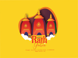 Happy Rath Yatra holiday background celebration for Lord Jagannath, Balabhadra and Subhadra.Vector illustration