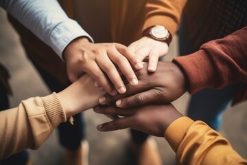 Many hands of different races and ethnicities. United for equality. Diverse group of people united team, fighting against discrimination. Generative ai.