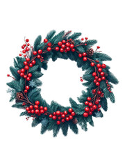 Fototapeta na wymiar christmas wreath isolated on white.Christmas tree wreath with red berries. Holiday.transparent, png.Christmas card with a wreath of fir branches.AI generation