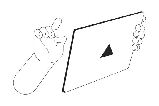 hand pointing at tablet, black triangle clip art preview