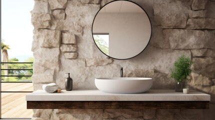Minimalistic bathroom featuring a natural stone