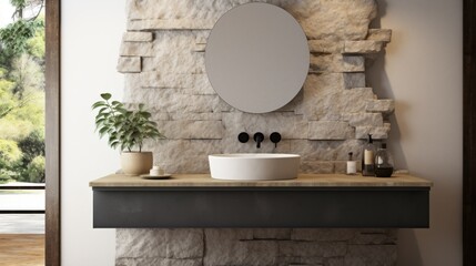 Minimalistic bathroom featuring a natural stone