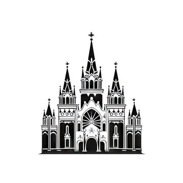 Gothic Temple Icon Isolated, Ancient Church Silhouette, Gothic Castle, Historical Architecture Minimal Design,