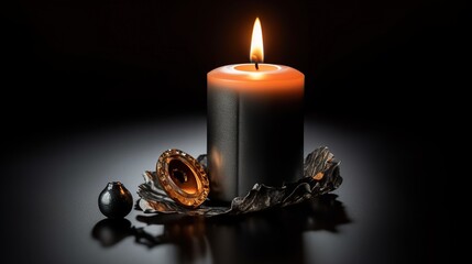 Burning candle on a dark background. Aromatherapy