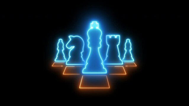 Neon chess board game. Strategy and business ideas concept. Able use graphic isolated transparent background.