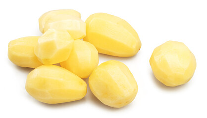 Raw peeled potatoes isolated on white background.