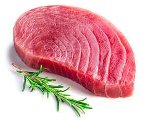 Raw tuna fish steak isolated on white background.