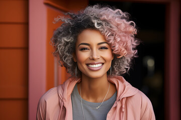 Fototapeta premium Portrait of beautiful young african american woman with curly hair. ia generative