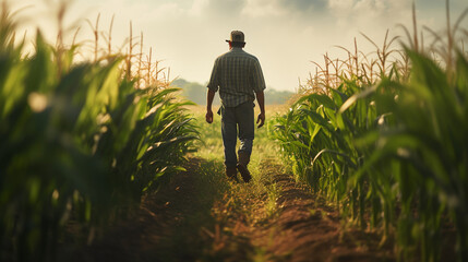 A farmer in a field of corn