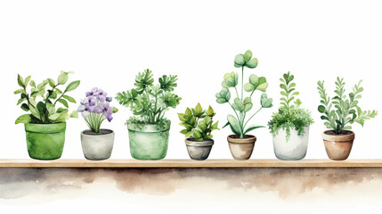 Fototapeta premium A set of plants painted in watercolor in clipart style