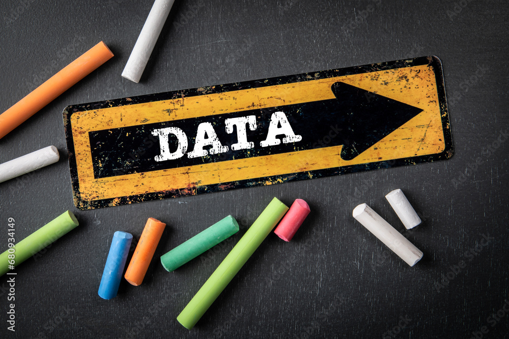 Canvas Prints data concept. direction arrow with text on a dark chalkboard background