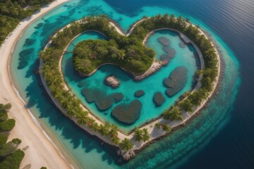 Obraz na płótnie Canvas heart shape tropical island from above