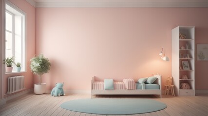  Mockup wall in the children's room on wall pastel colors background