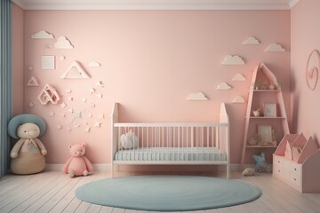  Mockup wall in the children's room on wall pastel colors background