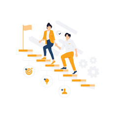 Leadership, Overcome, Progress, Climb up, startup growth. Unlock potential of business success stairs. Explore opportunities growth embrace steps to achieve ambitions and goal concept illustration
