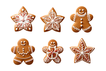 gingerbread cookies set isolated on transparent background