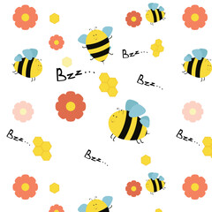 Cute cartoon bee background. seamless background for children.