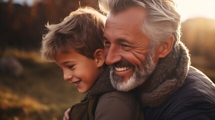 Joyful Father and Son Sharing a Hug


