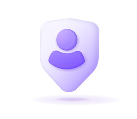 Authentic personal user data protect 3d icon modern vector render graphic, privacy confidential safety secure guarantee symbol illustration, three dimensional cyber identity guard defense image