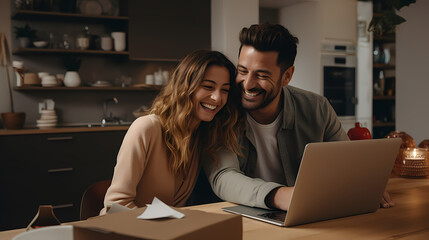 Couple shopping online Happy couple looking together
