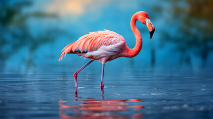 A flamingo in the water