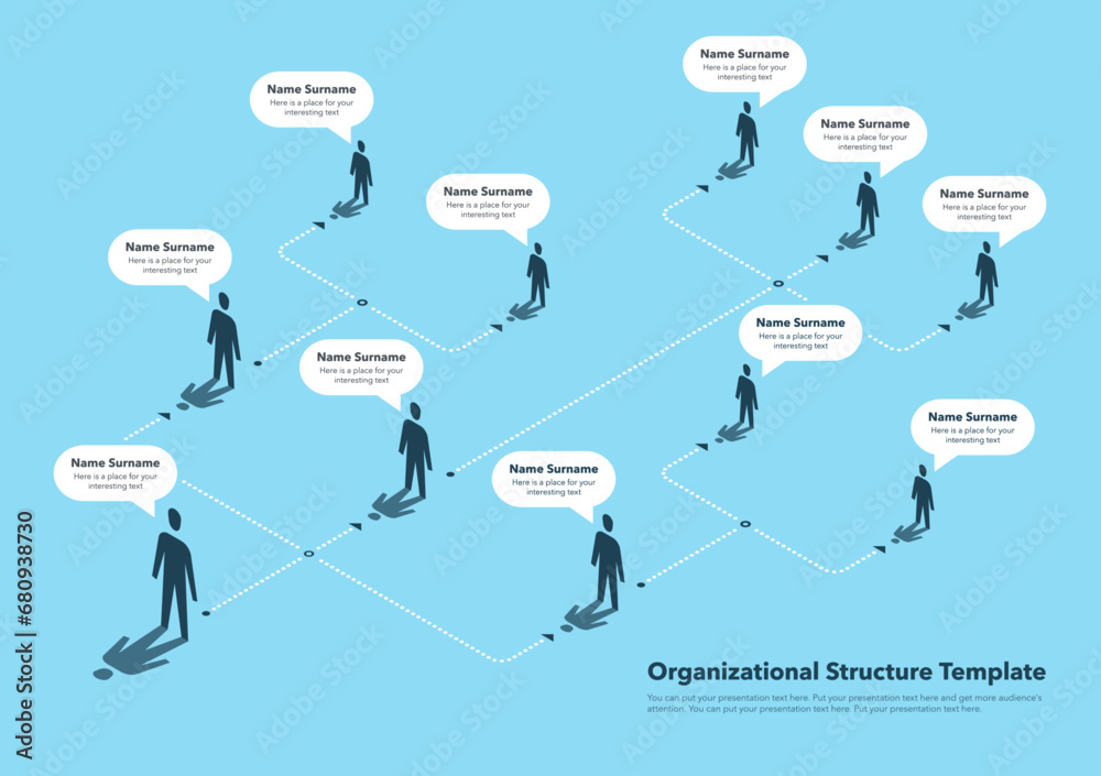 Poster Organization hierarchy chart template with place for your text - blue version. Can be used for your website or presentation.