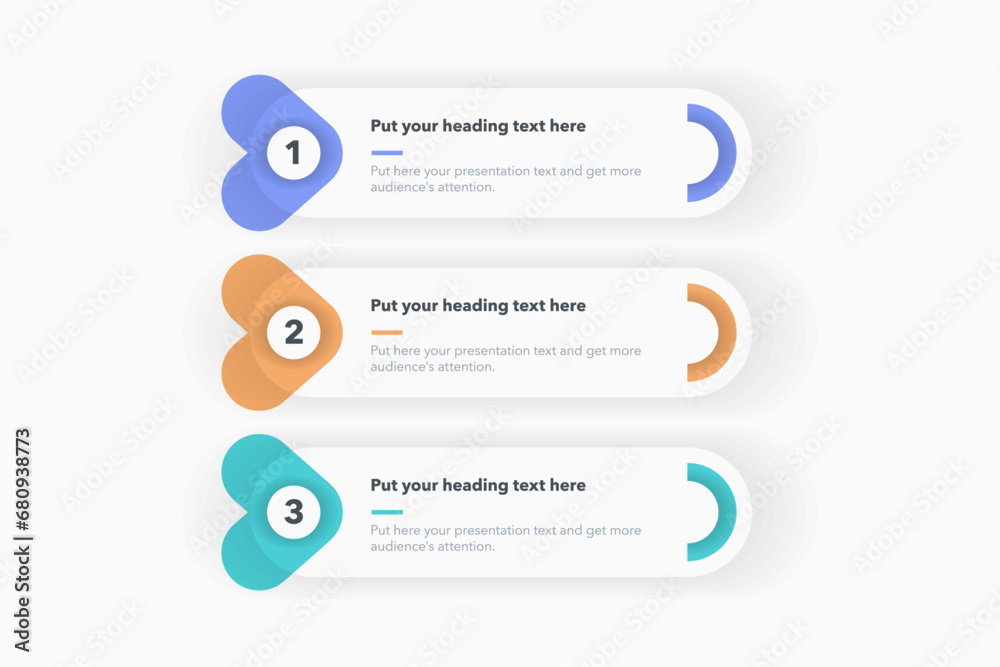 Poster Modern diagram with three steps with numbers and a place for your text. Flat infographic design for website, marketing or promotion.