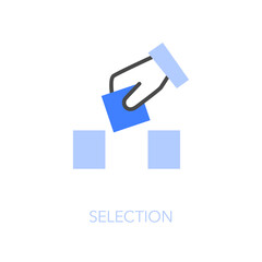 Simple visualised selection icon symbol with a human hand choosing a convenient item from the line.