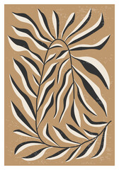 Minimalist poster with abstract art leaf composition