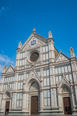 Gothic facade and entrance door of the Santa Croce basilica, Florence ITALY