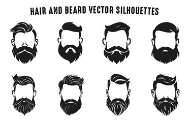 Beard with Hairstyle Silhouettes Vector Bundle, Beard Silhouette black clipart Set - obrazy, fototapety, plakaty